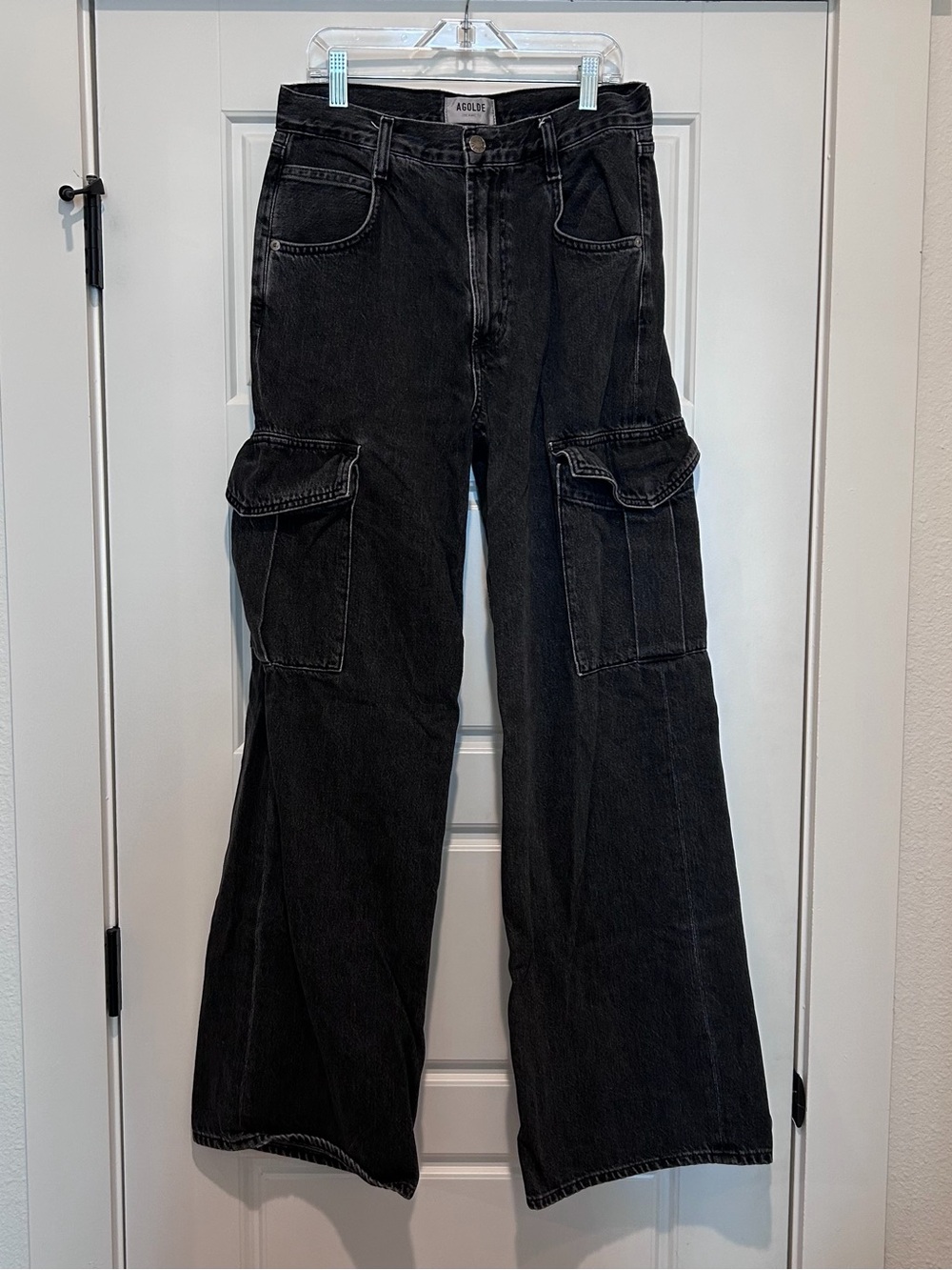 Agolde Minka Black Wide-Leg Cargo Jeans Size 26
